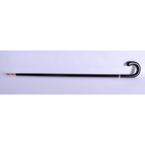 478 - A 19TH CENTURY VICTORIAN GOLD MOUNTED CANE possibly full length horn. 380 grams. 90 cm long.