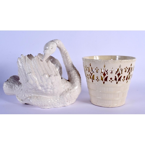5 - A LATE 18TH CENTURY LEEDS CREAMWARE OPENWORK BASKET VASE together with an early Continental pottery ... 