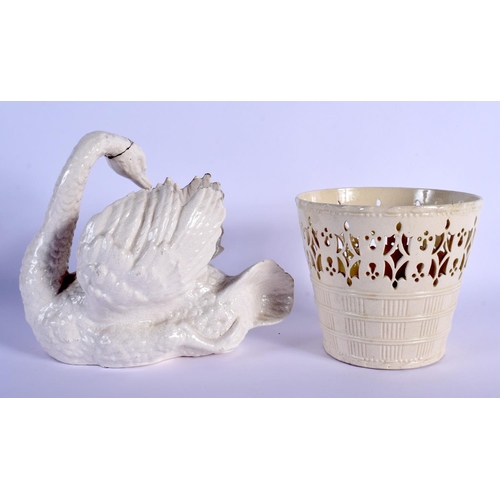 5 - A LATE 18TH CENTURY LEEDS CREAMWARE OPENWORK BASKET VASE together with an early Continental pottery ... 