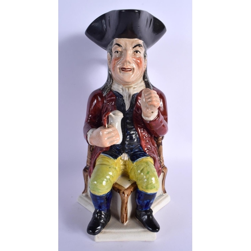 64 - A LARGE 19TH CENTURY ENGLISH POTTERY TOBY JUG together with two English plates. Largest 31 cm high. ... 