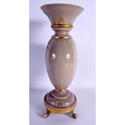 73 - A LARGE LATE VICTORIAN OPALINE GLASS VASE painted with berries and leaves. 36 cm x 15 cm.
