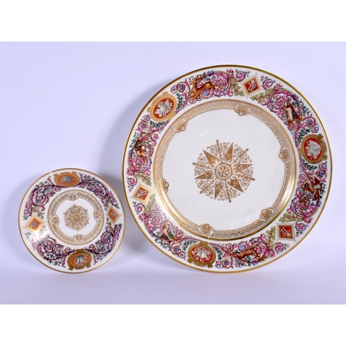 78 - A MID 19TH CENTURY FRENCH LOUIS PHILLIPE SEVRES PORCELAIN PLATE together with a matching smaller one... 