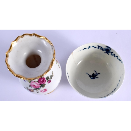 8 - AN 18TH CENTURY WORCESTER BLUE AND WHITE PORCELAIN BOWL together with a Worcester vase C1800. Larges... 