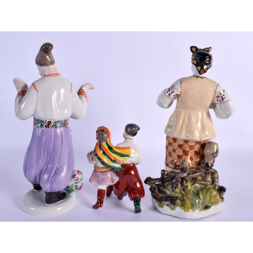 92 - THREE VINTAGE RUSSIAN PORCELAIN FIGURES. Largest 26 cm x 9 cm. (3)