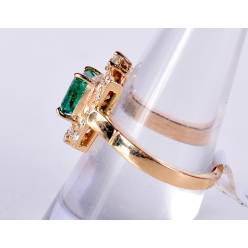 1408 - 18CT DIAMOND & EMERALD RING.  Stamped 18K, Size N, weight 4.5g
