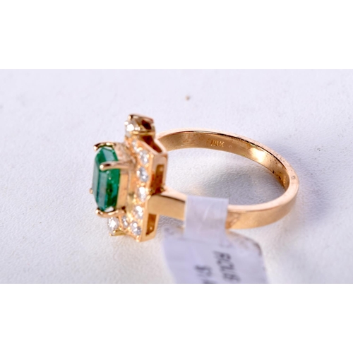 1408 - 18CT DIAMOND & EMERALD RING.  Stamped 18K, Size N, weight 4.5g