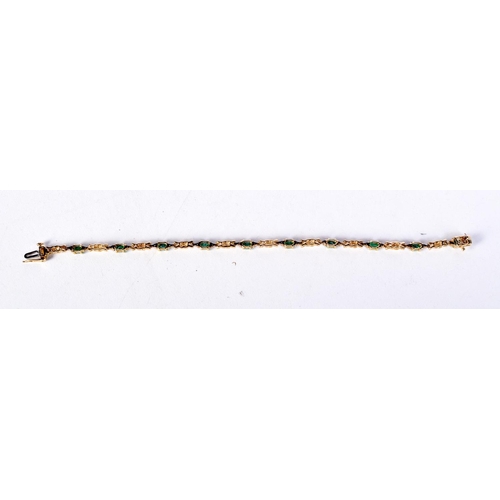 1415 - 14CT DIAMOND & EMERALD BRACELET.  18cm long, weight 7.4g