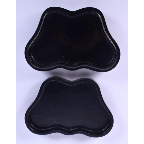 14 - A 19TH CENTURY CHINESE BLACK LACQUER MOTHER OF PEARL INLAID BOX in the form of a butterfly. 10 cm x ... 