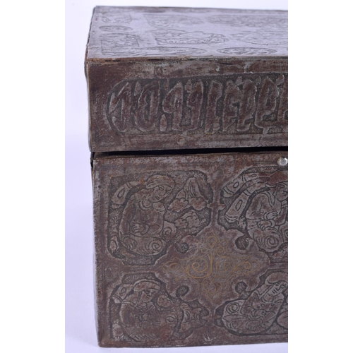17 - A RARE 18TH/19TH CENTURY PERSIAN SAFAVID STEEL GOLD INLAID CASKET decorated wall over with kufic scr... 