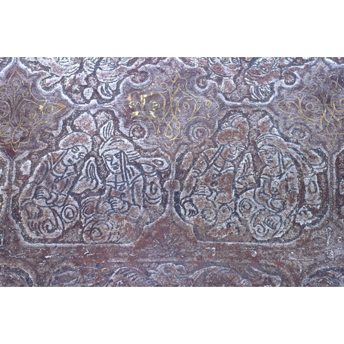 17 - A RARE 18TH/19TH CENTURY PERSIAN SAFAVID STEEL GOLD INLAID CASKET decorated wall over with kufic scr... 