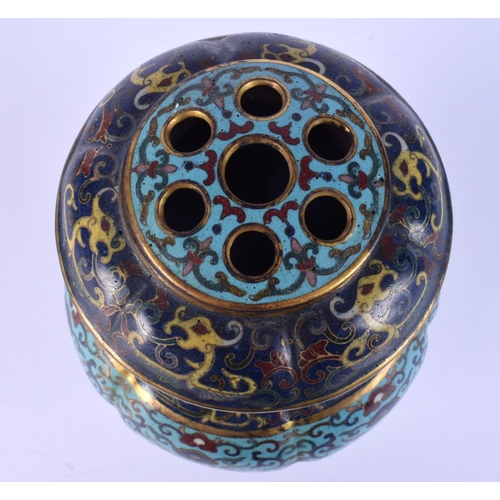 26 - A RARE CHINESE QING DYNASTY CLOISONNE ENAMEL VASE AND COVER of unusual form, with removable cover, d... 