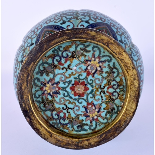 26 - A RARE CHINESE QING DYNASTY CLOISONNE ENAMEL VASE AND COVER of unusual form, with removable cover, d... 