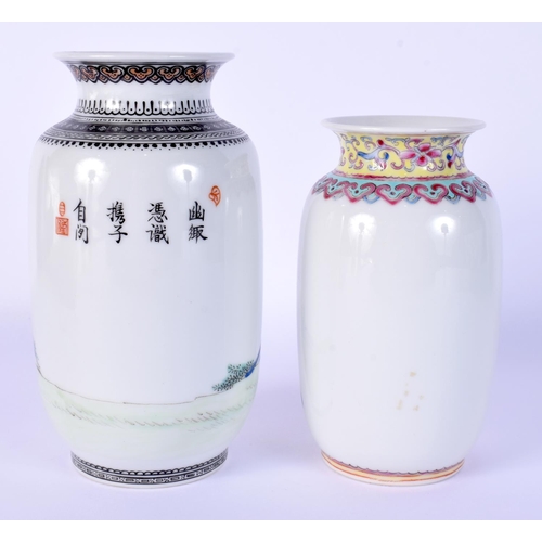 3 - TWO CHINESE REPUBLICAN PERIOD FAMILLE ROSE VASES painted with figures. Largest 15 cm high. (2)