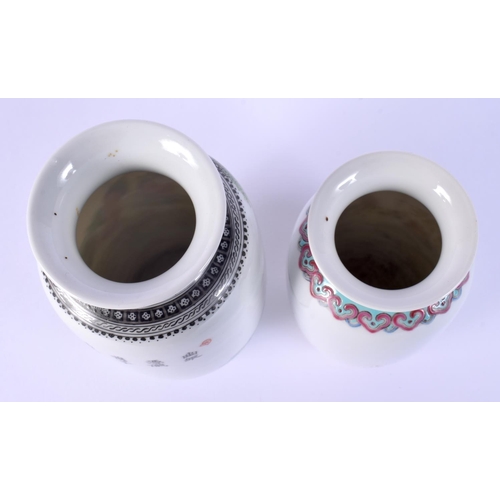 3 - TWO CHINESE REPUBLICAN PERIOD FAMILLE ROSE VASES painted with figures. Largest 15 cm high. (2)