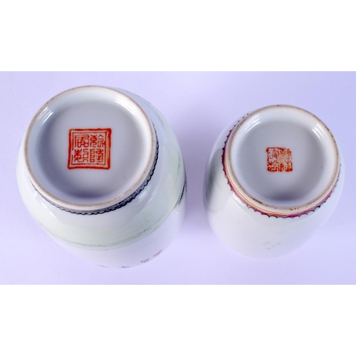 3 - TWO CHINESE REPUBLICAN PERIOD FAMILLE ROSE VASES painted with figures. Largest 15 cm high. (2)