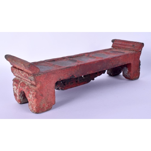 35 - AN UNUSUA 17TH/18TH CENTURY INDIAN CARVED WOOD POLYCHROME STAND formed as an opium type table. 27 cm... 