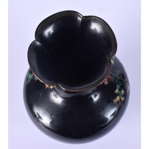 44 - A LATE 19TH CENTURY JAPANESE MEIJI PERIOD CLOISONNE ENAMEL VASE decorated with foliage. 18.5 cm high... 