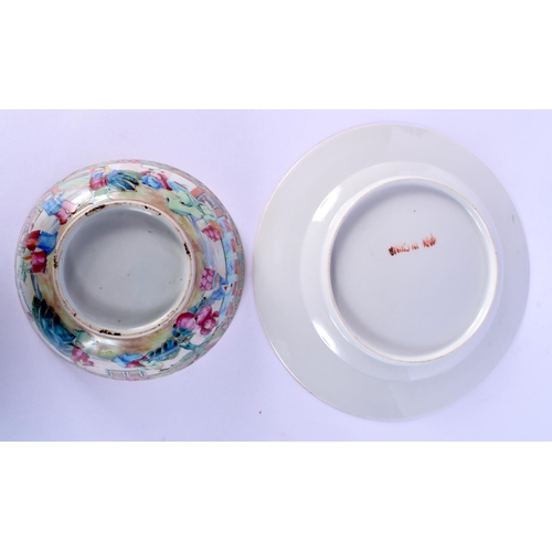47 - A 19TH CENTURY CHINESE CANTON FAMILLE ROSE BOWL together with a fish plate. Largest 23 cm diameter. ... 