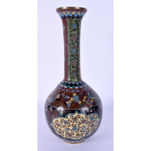 50 - A 19TH CENTURY JAPANESE MEIJI PERIOD TRI COLOUR CLOISONNE ENAMEL VASE decorated birds and motifs. 22... 