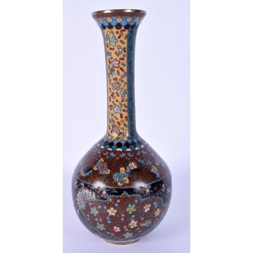 50 - A 19TH CENTURY JAPANESE MEIJI PERIOD TRI COLOUR CLOISONNE ENAMEL VASE decorated birds and motifs. 22... 