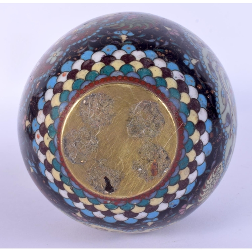 50 - A 19TH CENTURY JAPANESE MEIJI PERIOD TRI COLOUR CLOISONNE ENAMEL VASE decorated birds and motifs. 22... 