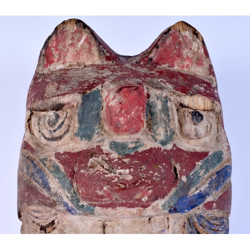 58 - A LARGE 19TH CENTURY CHINESE CARVED POLYCHROMED WOOD BUST OF GUANYIN modelled wearing a tiger mask. ... 