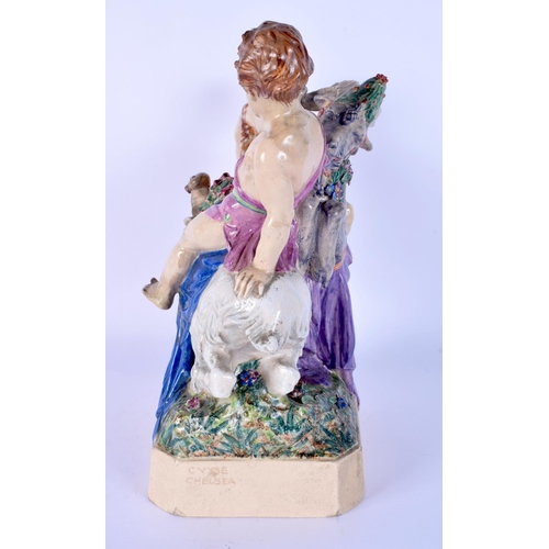 59 - A LARGE CHARLES VYSE FIGURE OF PAN AND A FEMALE modelled riding upon clashing rams. 24 cm x 17 cm.
