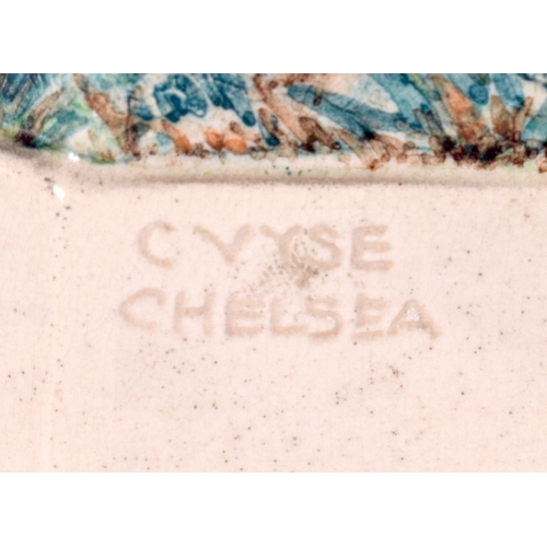 59 - A LARGE CHARLES VYSE FIGURE OF PAN AND A FEMALE modelled riding upon clashing rams. 24 cm x 17 cm.