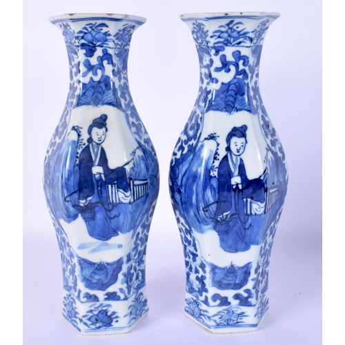 60 - A PAIR OF 19TH CENTURY CHINESE BLUE AND WHITE PORCELAIN VASES bearing Kangxi marks to base. 26 cm hi... 