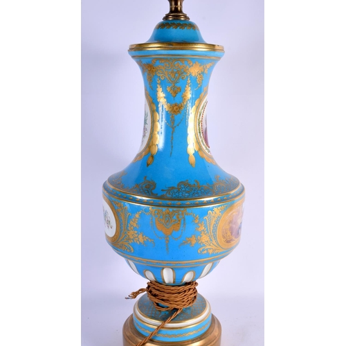 10 - A FINE LARGE 19TH CENTURY FRENCH SEVRES PORCELAIN VASE AND COVER converted to a lamp, painted with p... 