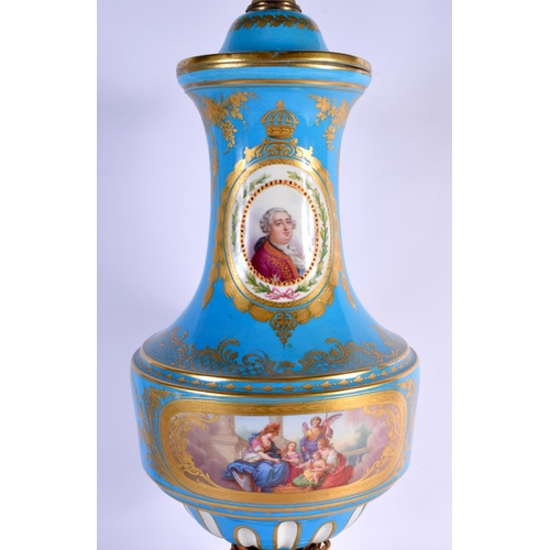 10 - A FINE LARGE 19TH CENTURY FRENCH SEVRES PORCELAIN VASE AND COVER converted to a lamp, painted with p... 