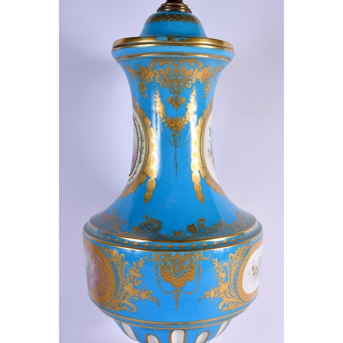 10 - A FINE LARGE 19TH CENTURY FRENCH SEVRES PORCELAIN VASE AND COVER converted to a lamp, painted with p... 