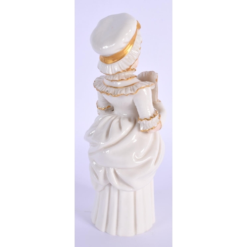 107 - Royal Worcester candlesnuffer modelled as the Town Girl, holding an open fan, date mark 1892. 12cm h... 