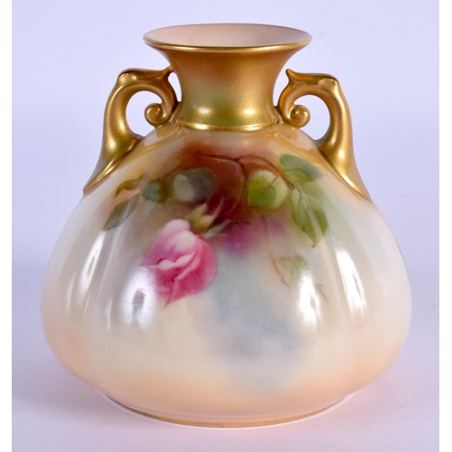 111 - Royal Worcester vase painted with roses shape H155 date mark 1910. 8.5cm high.