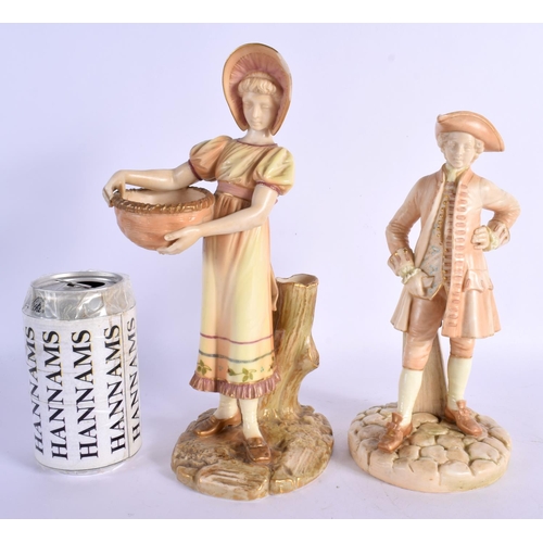 112 - Royal Worcester figure of a girl standing holding a basket, shape 880, date mark for 1899 and a Roya... 