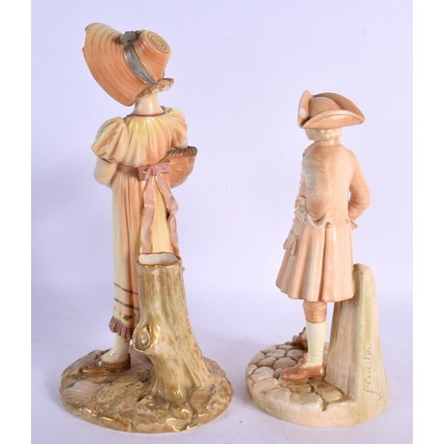 112 - Royal Worcester figure of a girl standing holding a basket, shape 880, date mark for 1899 and a Roya... 