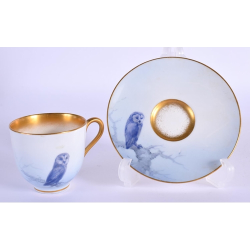 114 - Royal Worcester demi-tasse coffee cup and saucer painted with owls date mark 1923.