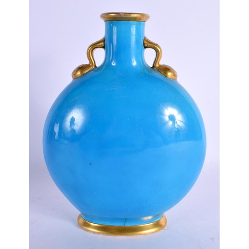 118 - 19th c. Minton moon flask painted with the portrait of a girl in gilt panel on a blue celeste ground... 