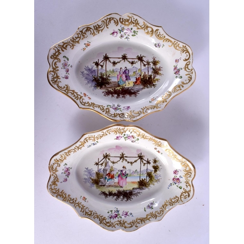 12 - A PAIR OF 18TH/19TH CENTURY EUROPEAN PORCELAIN DISHES Lille or Hoscht, painted with figures in lands... 