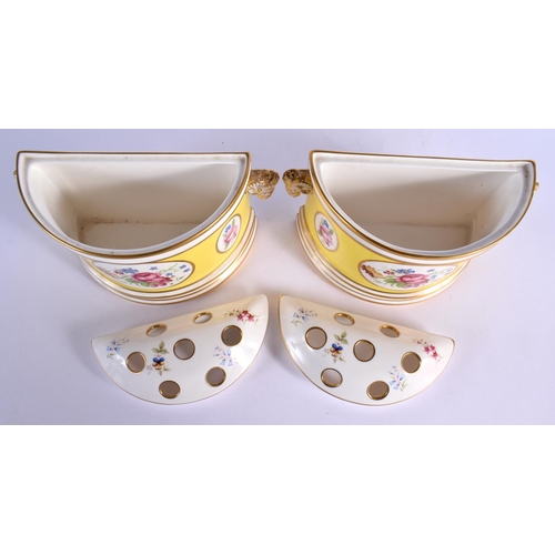 125 - Lynton Porcelain yellow ground pair of bough pots and cover. 13.5cm high