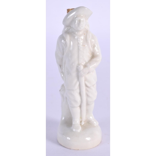 129 - 18th c. Kloster Veilsdorf white porcelain scent bottle modelled as a man with a draped basket on his... 