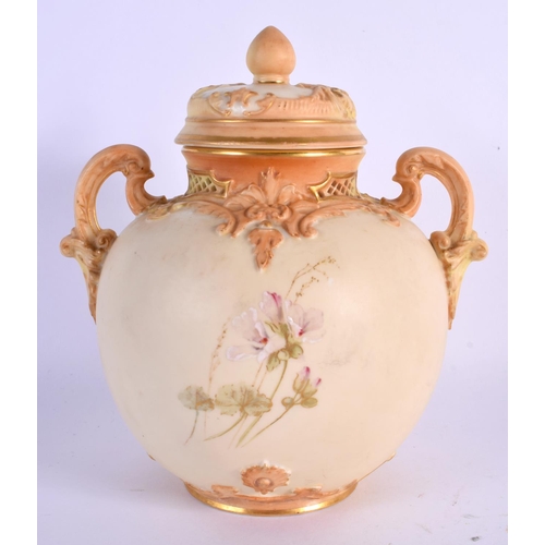 140 - Royal Worcester blush ivory pot pourri vase and cover painted with with coloured flowers raised gilt... 