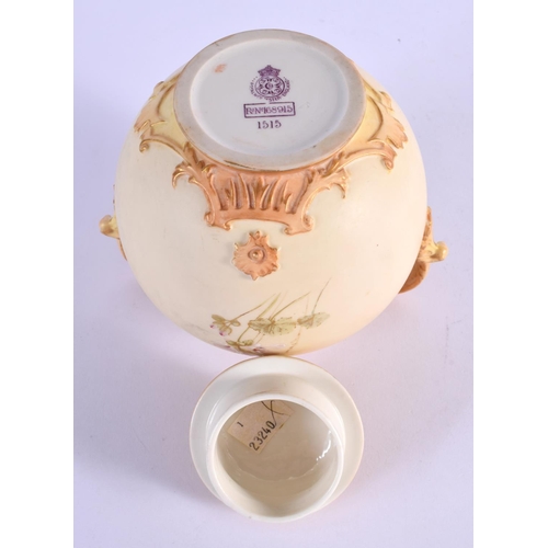 140 - Royal Worcester blush ivory pot pourri vase and cover painted with with coloured flowers raised gilt... 