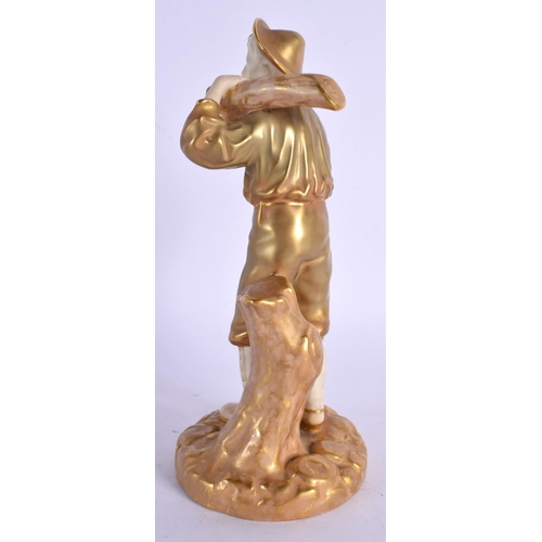 153 - Royal Worcester figure of a woodsman decorated in two tone shot gold shape 1774, date code 1954. 18c... 