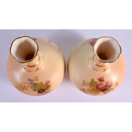 156 - Royal Worcester pair of vases painted with flowers on a blush ivory ground shape 799/G, on gilding b... 