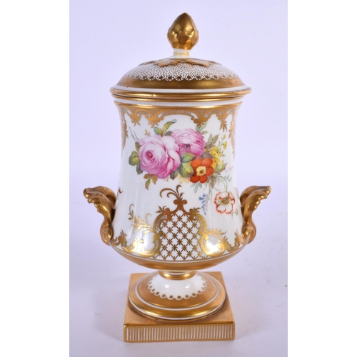 164 - Royal Crown Derby two handled vase and cover painted with flowers by Albert Gregory, date mark for 1... 