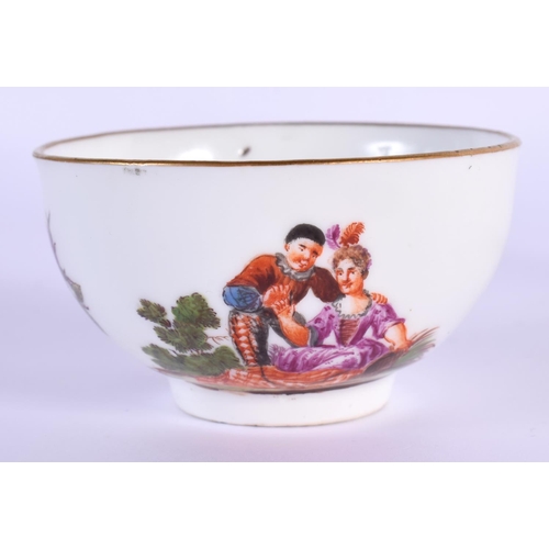 176 - Mid 18th c. Meissen rare teabowl and saucer having scenes from the Commedia dell Arte, crossed sword... 