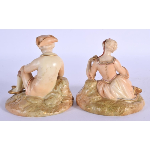 182 - Royal Worcester blush ivory rare pair of figures of a boy and girl playing instruments shape 547 dat... 