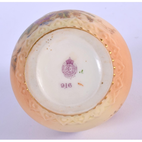 185 - Royal Worcester blush ivory violetear painted and gilded with flowers, shape 916, date code 1914. 10... 