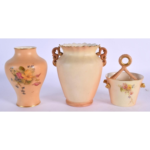 186 - Royal Worcester blush ivory vase  painted with flowers shape 2491, date mark 1914, a blush ivory bir... 